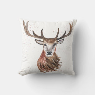 Original Watercolor Stag Deer Woodlands Animals Th Throw Pillow