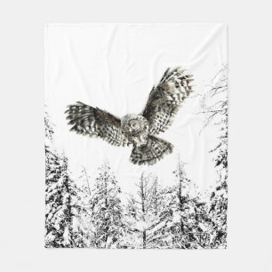 Original Watercolor Striking or Hunting Owl Bird Fleece Blanket