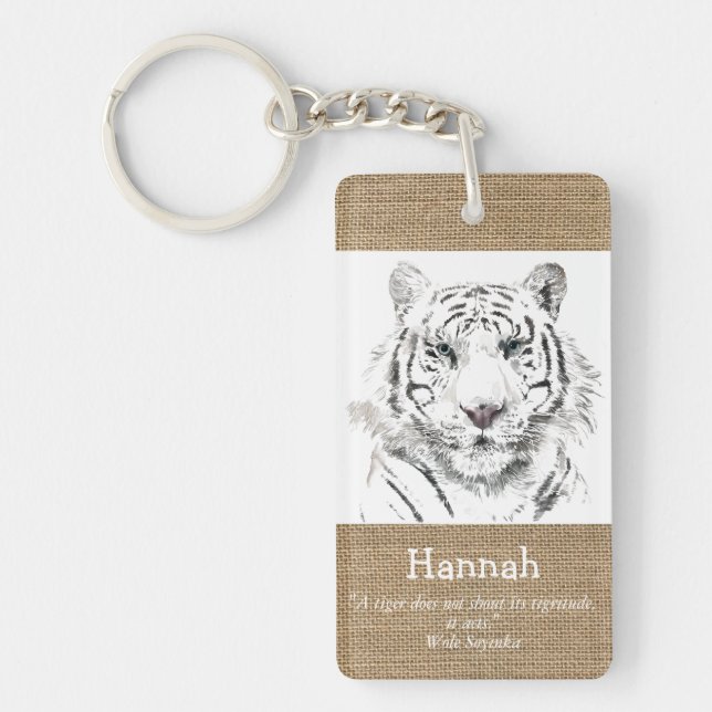 Original Watercolors Tiger Year Zodiac burlap Name Keychain (Front)