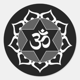 Original White Yoga OM Symbol on black Classic Round Sticker