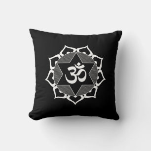 Original White Yoga OM Symbol on black Throw Pillow
