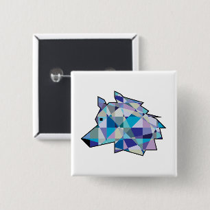 Original Wolf Head graphic art   Profile Wolf face 2 Inch Square Button