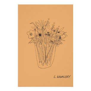 OriginalFlowerV4OutlineModernWallArtOrange Poster