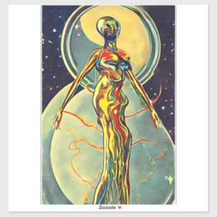 Orignal art Liquid Metal Alien woman Abstract 