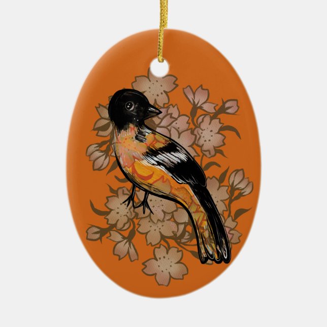Oriole Bird Watcher Nature Art                     Ceramic Ornament (Front)