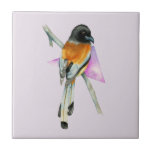 Oriole Bird with Triangle Watercolor Painting Tile<br><div class="desc">This is a watercolor painting of a oriole perched on a branch. I added an abstract element to the painting.</div>
