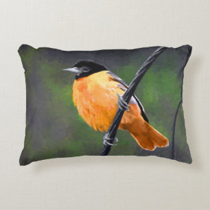 Oriole Painting - Original Bird Art Accent Pillow
