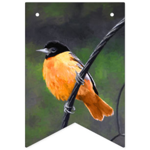 Oriole Painting - Original Bird Art Bunting Flags