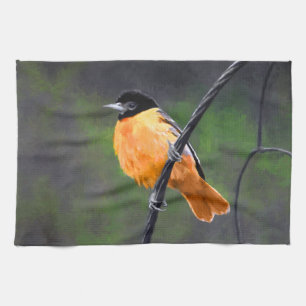 Oriole Painting - Original Bird Art Kitchen Towel