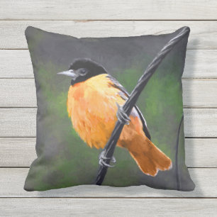 Oriole Painting - Original Bird Art Outdoor Pillow