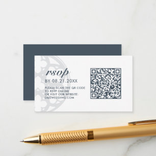 Orion Blue Elegant Classic Castle QR Code RSVP Enclosure Card