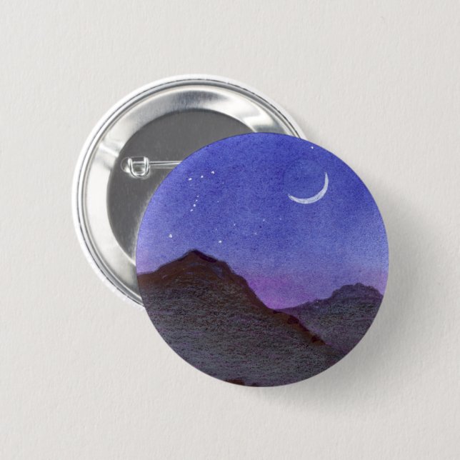 Orion & Crescent Moon Mountains 2 Inch Round Button (Front & Back)