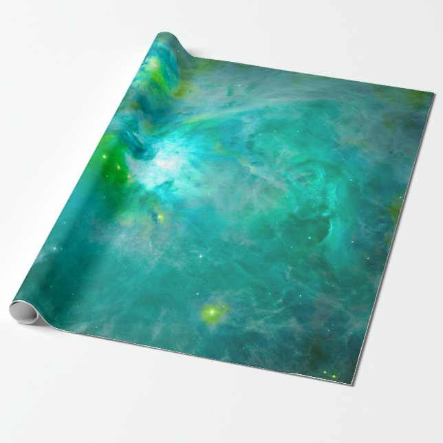Orion Nebula Aqua Teal Wrapping Paper (Unrolled)