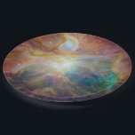 Orion Nebula Astronomy Photo Paper Plate<br><div class="desc">A bright and colourful outer space photo of the orion nebula. Turquoise yellow and orange ethereal plasma gases with luminous highlights create a colourful composition.</div>