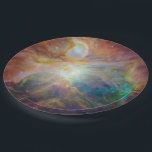 Orion Nebula Astronomy Photo Paper Plate<br><div class="desc">A bright and colourful outer space photo of the orion nebula. Turquoise yellow and orange ethereal plasma gases with luminous highlights create a colourful composition.</div>