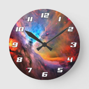 Orion Nebula Space Galaxy high contrast Numbers Round Clock