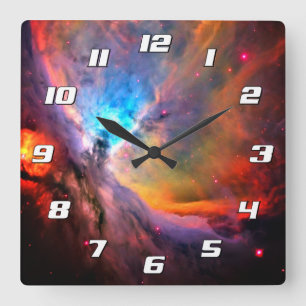 Orion Nebula Space Galaxy high contrast Numbers Square Wall Clock