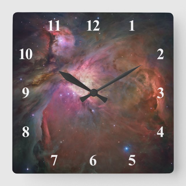 Orion Nebula White Numbers Square Wall Clock (Front)