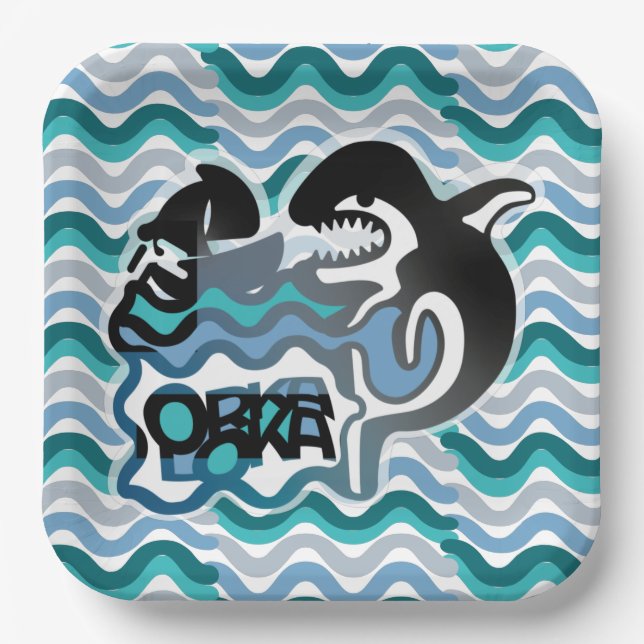 ORKA LOKA / ORCA LOCA BY MASANSER pixelat Paper Plate (Front)