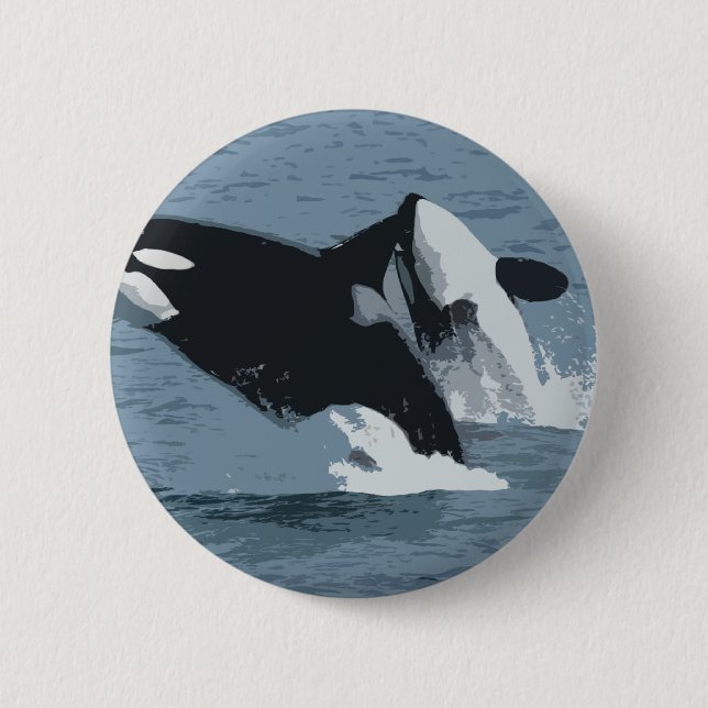 Orka Whale 2 Inch Round Button (Front)