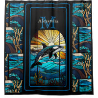 Orka Whale Stain Glass Blues Black Modern Beach