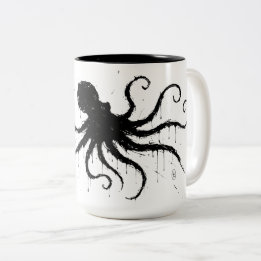 Orkney Dark Ink Illustration – Grasping Octopus Two-Tone Coffee Mug
