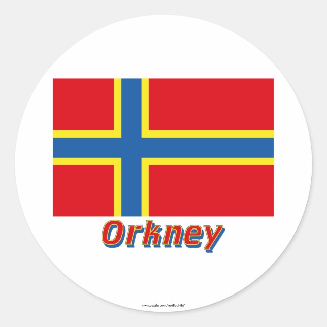 Orkney Flag with Name Classic Round Sticker (Front)
