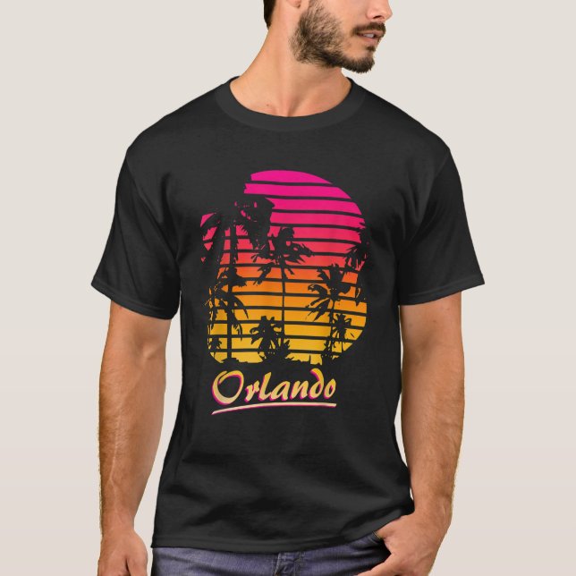 Orlando Cool 80s Palm Trees Summer Sunset T-Shirt (Front)