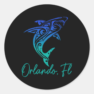 Orlando Fl Shark Scu Diving Surfer Surf Florida Su Classic Round Sticker