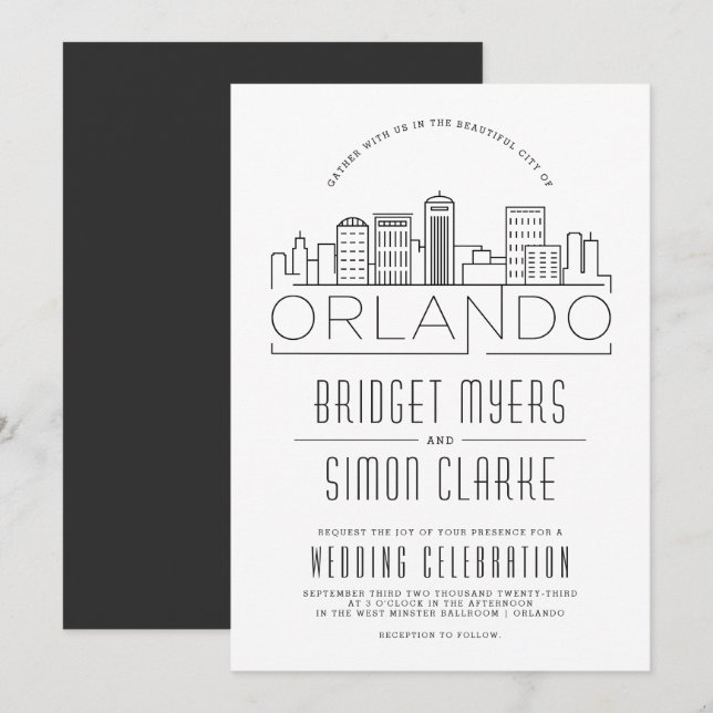 Orlando, FL Wedding | Stylized Skyline Invitation (Front/Back)