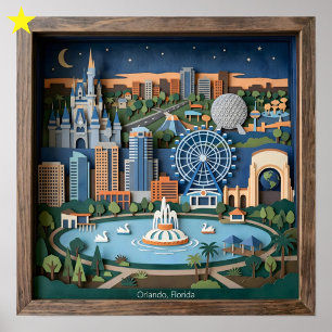 Orlando Florida America Layered Paper Art Diorama Poster