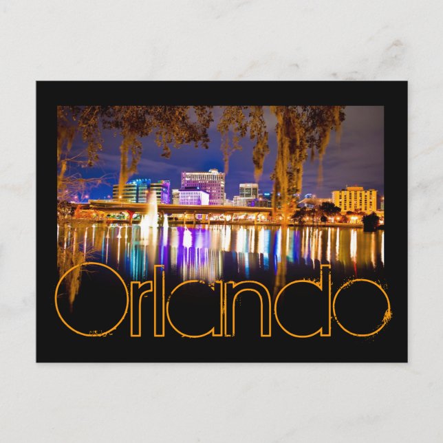 Orlando, Florida at night from Lake Lucerne. Postcard (Front)