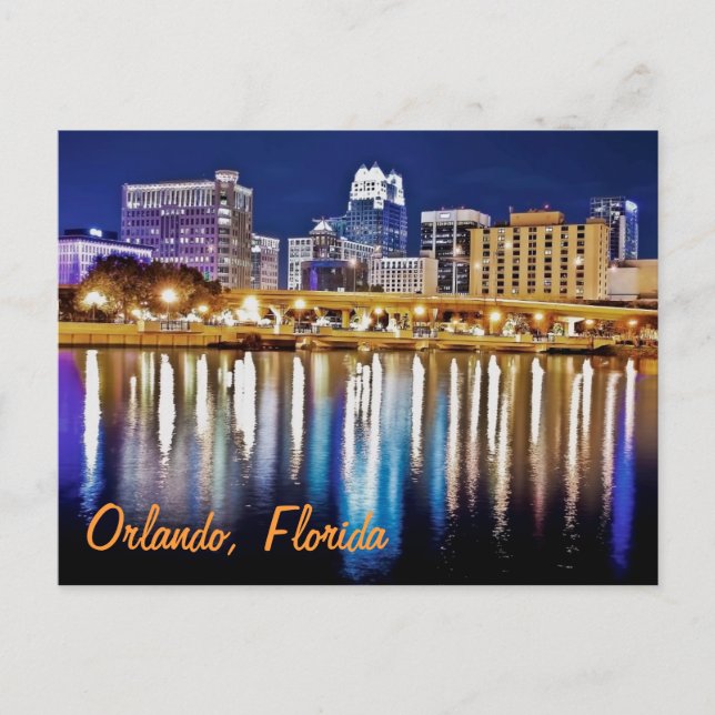 Orlando, Florida at night from Lake Lucerne. Postcard (Front)