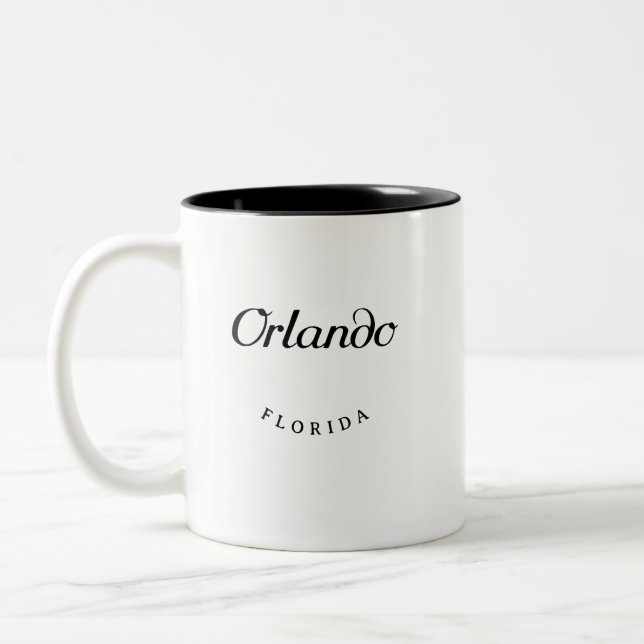 Orlando Florida Black Font Two-Tone Coffee Mug (Left)