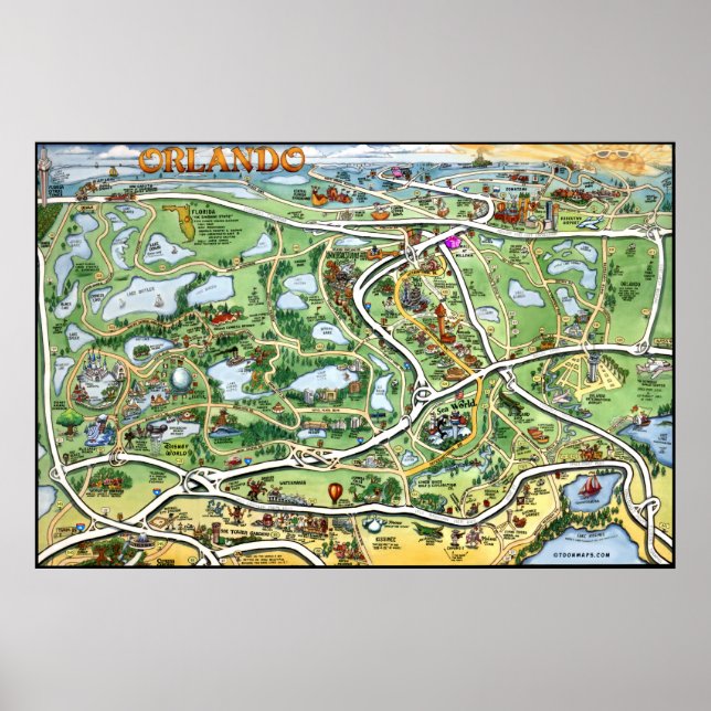Orlando Florida Cartoon Map Poster (Front)