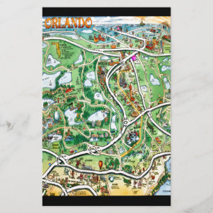 Orlando Florida Cartoon Map Stationery
