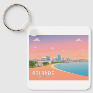 Orlando Florida Coastline Cityscape Pastel Travel Keychain
