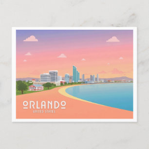 Orlando Florida Coastline Cityscape Pastel Travel Postcard