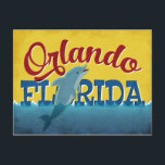 Orlando Florida Dolphin Retro Fun Postcard<br><div class="desc">A whimsical Orlando Florida dolphin design in fun retro,  vintage travel poster style. Red,  Blue,  Yellow.</div>