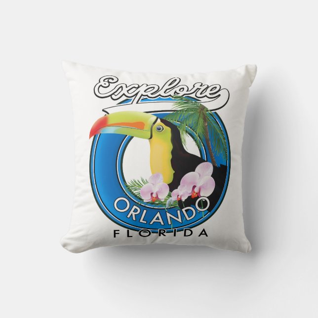 Orlando Florida Explore retro logo. Throw Pillow (Front)