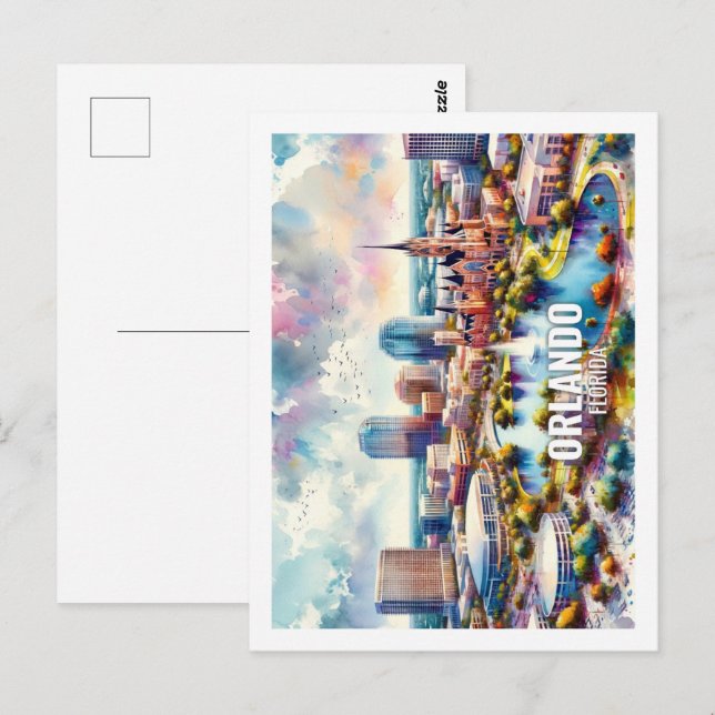 Orlando Florida Famous Travel watercolor Postcard