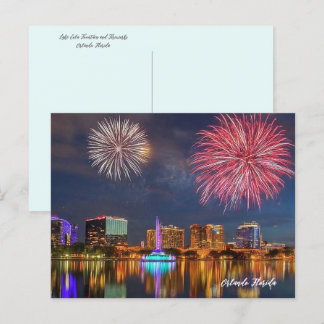 Orlando Florida Lake Eola Fireworks & Fountain Postcard
