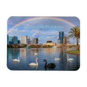 Orlando Florida Skyline Lake Eola Rainbow & Swans Magnet