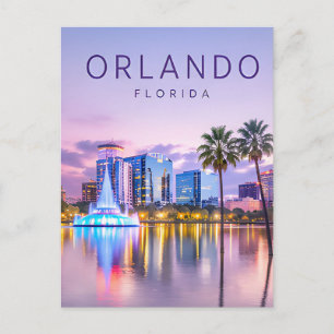 Orlando Florida Skyline Lake Sunset Travel Postcard