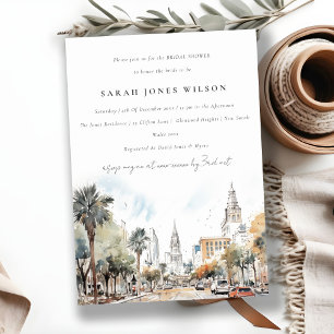 Orlando Florida Skyline Watercolor Bridal Shower Invitation