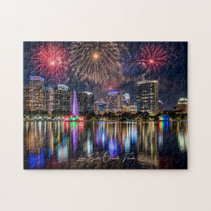 Orlando Florida Skyline with Lake Eola Fireworks Jigsaw Puzzle