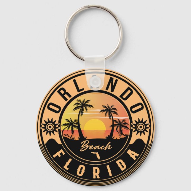 Orlando Florida tropical Retro Sunset Souvenirs Keychain (Front)