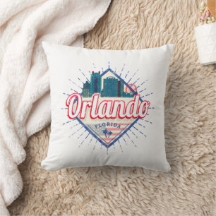 Orlando Florida United States Skyline Vintage USA Throw Pillow