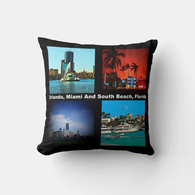 Orlando, Miami, South Beach Collage Throw Pillow (Front)