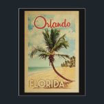 Orlando Postcard Palm Tree Vintage Travel<br><div class="desc">A uniquely retro mid-century modern Orlando Florida art print in vintage travel poster style. It features a curved palm tree on sandy beach with ocean under a blue cloudy sky.</div>